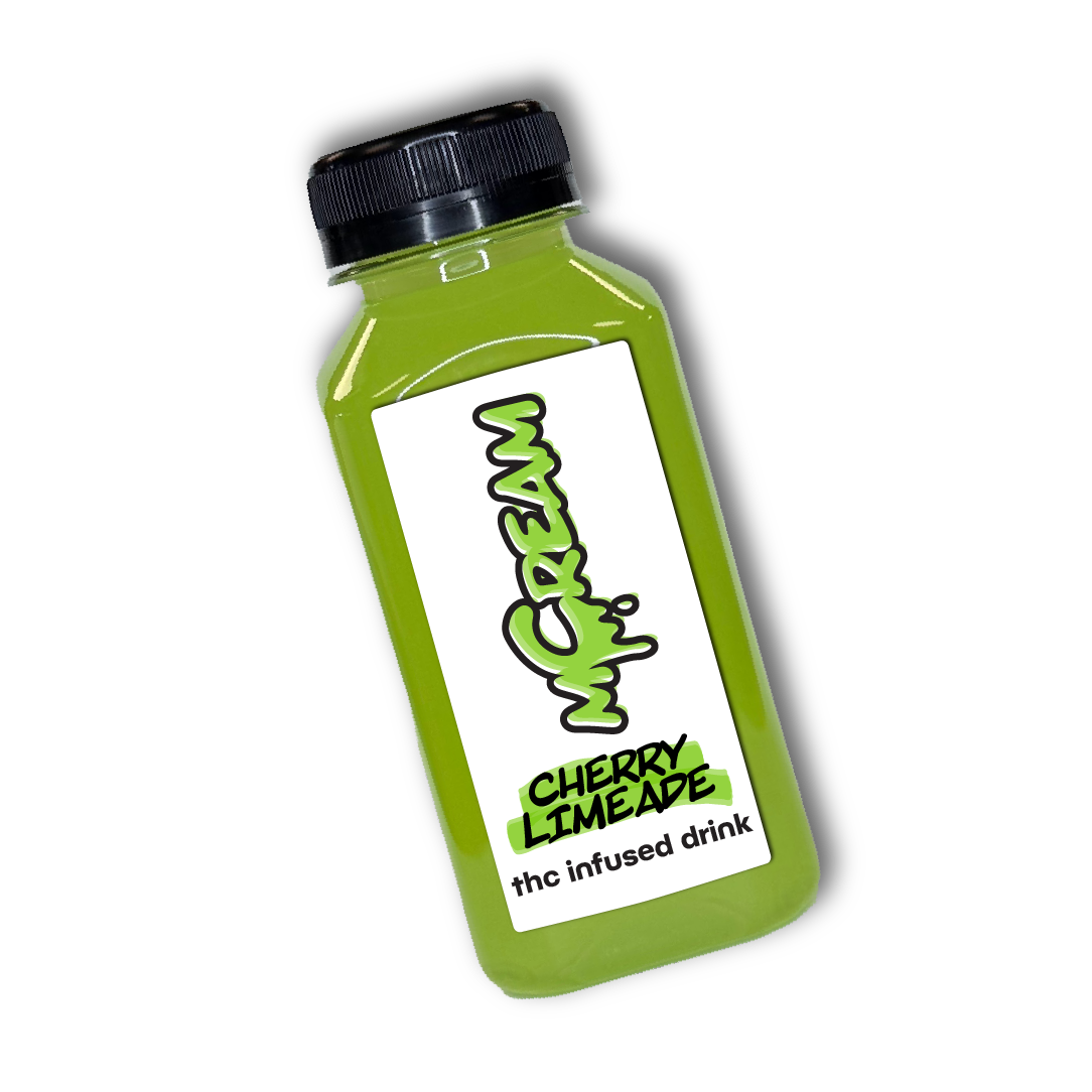 mCream Cherry Limeade THC-infused fast-acting drink, sweet and tangy cannabis beverage in red-green flavor