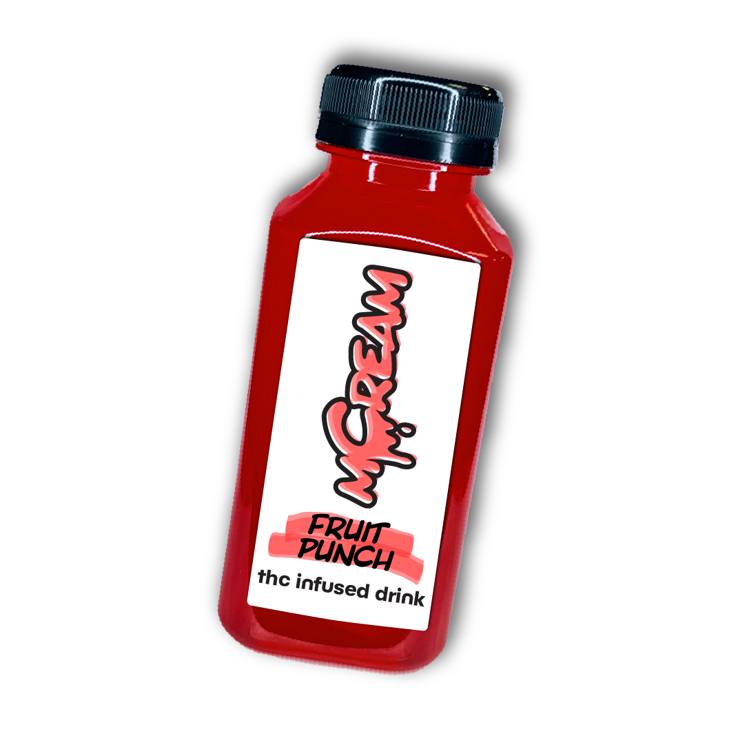 mCream Fruit Punch THC-infused fast-acting drink, bold red cannabis beverage for adults 21+
